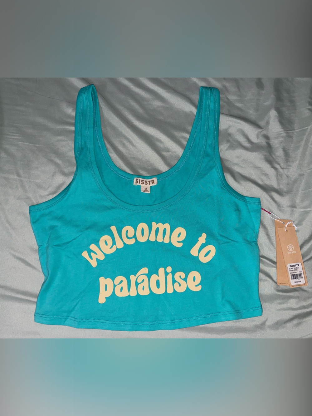 Sisstr Teal 'Welcome to Paradise' Crop Tank